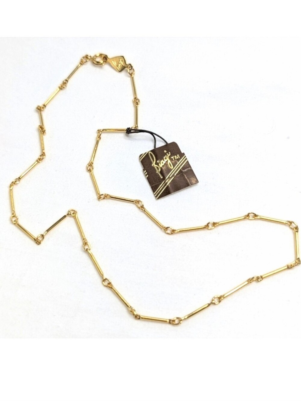 Vintage Biagi Gold Bar Chain Necklace NWT 70s Retro